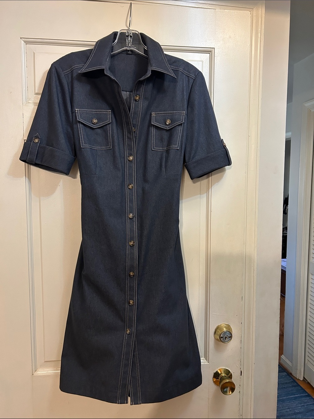 Tahari Denim Shirt Dress with Contrast Stitching